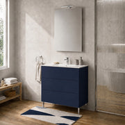 Mobile bagno a terra 70 cm blu tre cassetti push-pull con lavabo Tierra