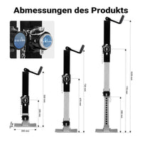 Piede stabilizzatore per rimorchi roulotte, max 900 kg, regolabile in altezza con manovella, con pedale e perno di sicurezza
