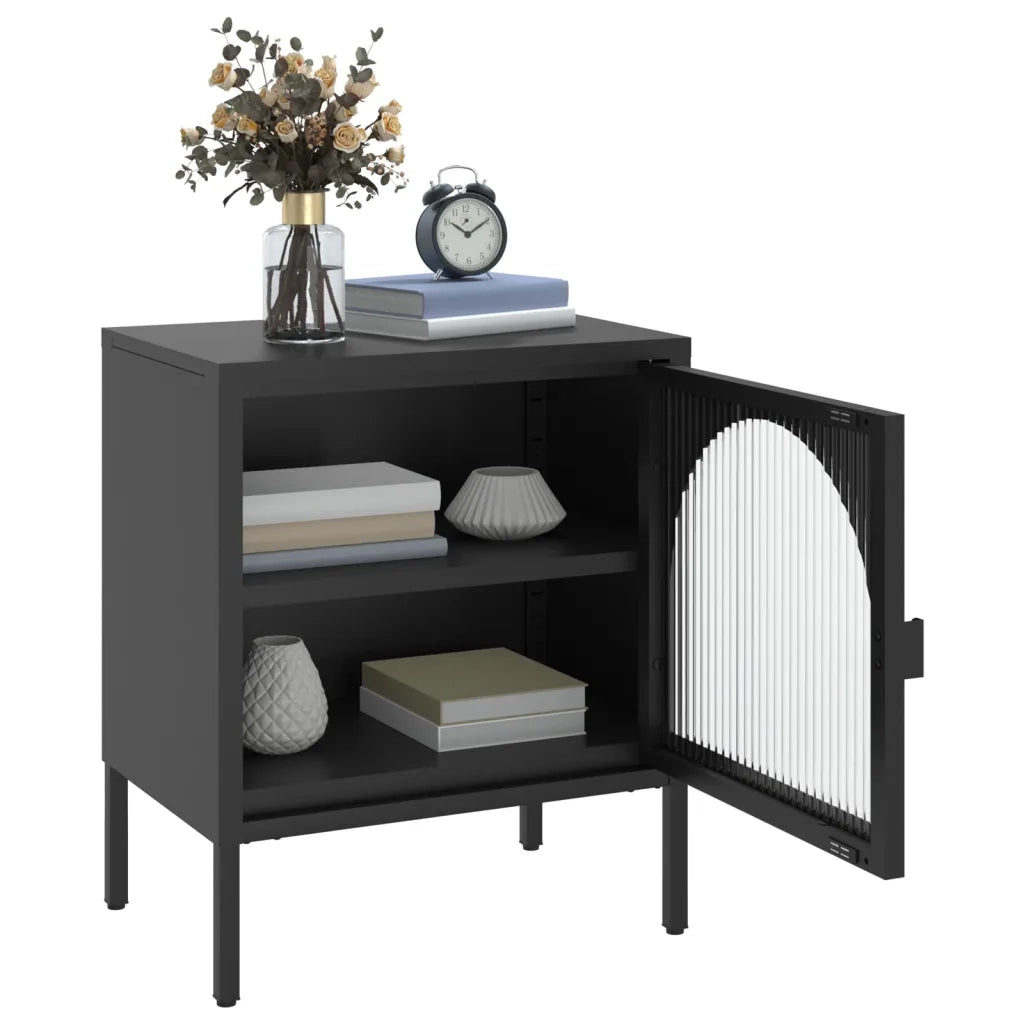 Comodino Nero 50x35x60 cm Vetro e Acciaio 352997