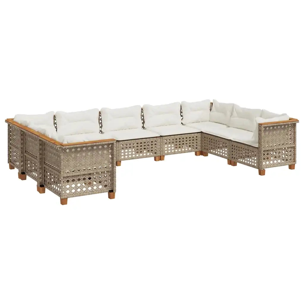 Set Divano da Giardino 9 pz con Cuscini Beige in Polyrattan