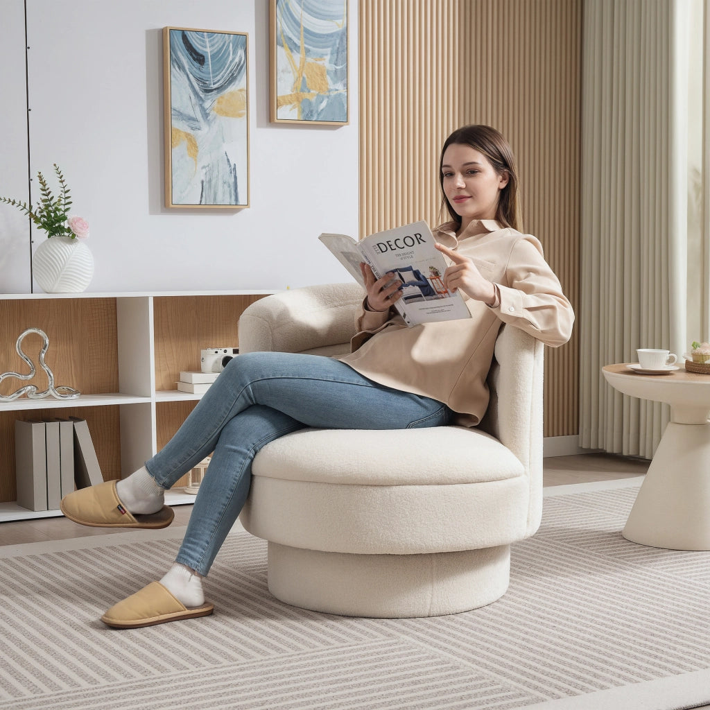 Poltrona girevole moderna in tessuto ¨C Xylo ¨C struttura legno di caucci¨´, crema