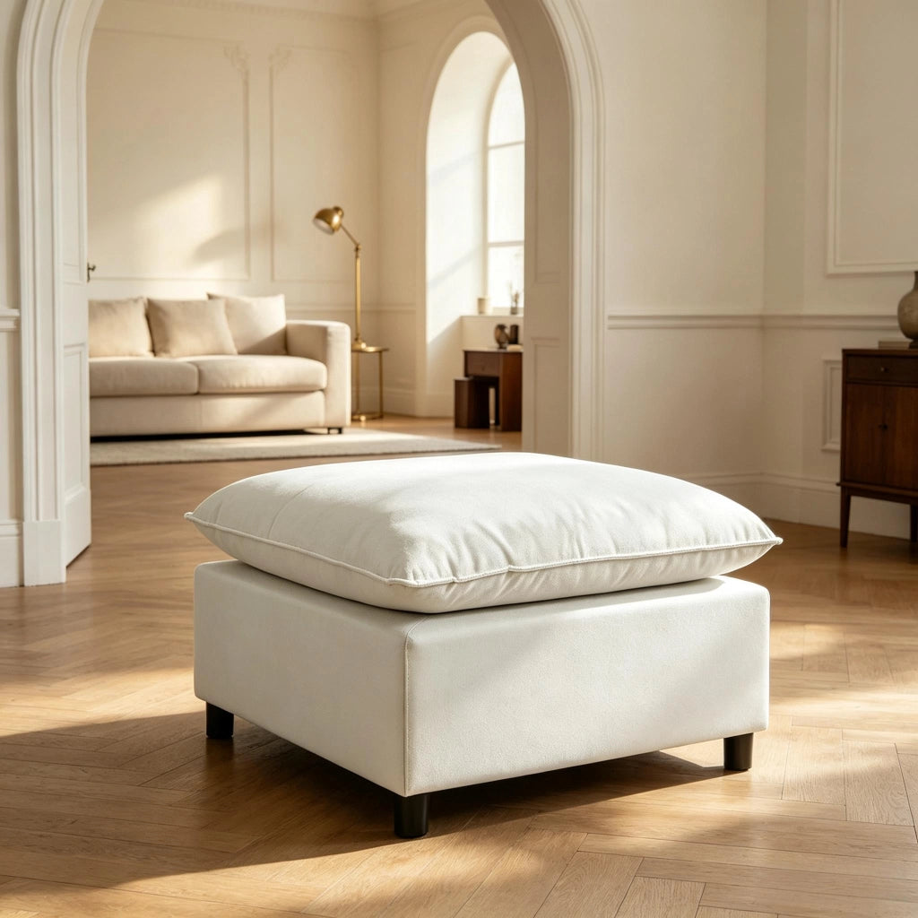Poggiapiedi quadrato per il soggiorno, pouf con piedini in plastica, pouf per camera da letto e ingresso.