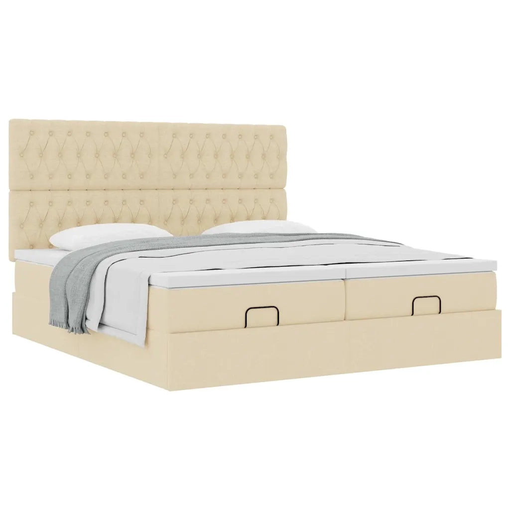 Struttura Letto Pouf con Materassi Crema 180x200 cm in Tessuto 3313718