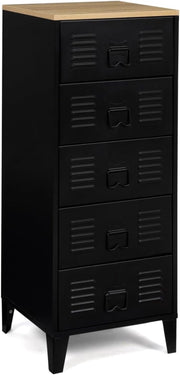 Cassettiera ESTER a 5 cassetti, 40 cm, metallo nero e piano in faggio in stile industriale
