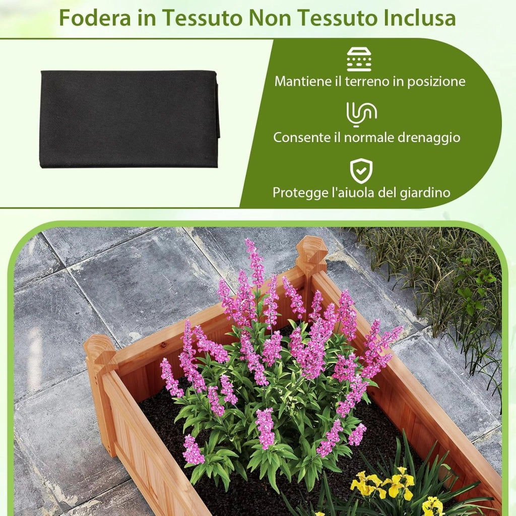 Letto da Esterno Rialzato in Legno, Fioriera Rettangolo con Divisorio, Sistema di Drenaggio, Fodera in Tessuto non Tessuto, Orto Rialzato per Giardino e Cortile, 227 x 59,5 x 40 cm (Marrone)