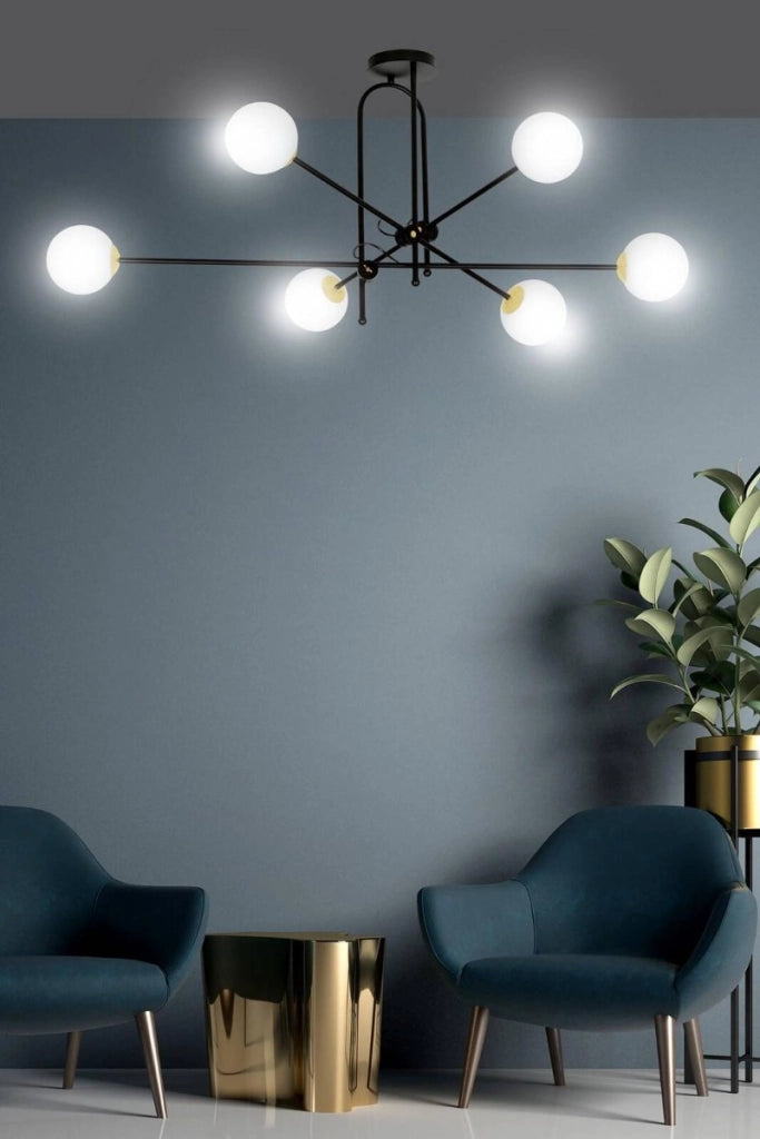 Lampadario nero oro 6xE14 sfere vetro DIARF Emibig