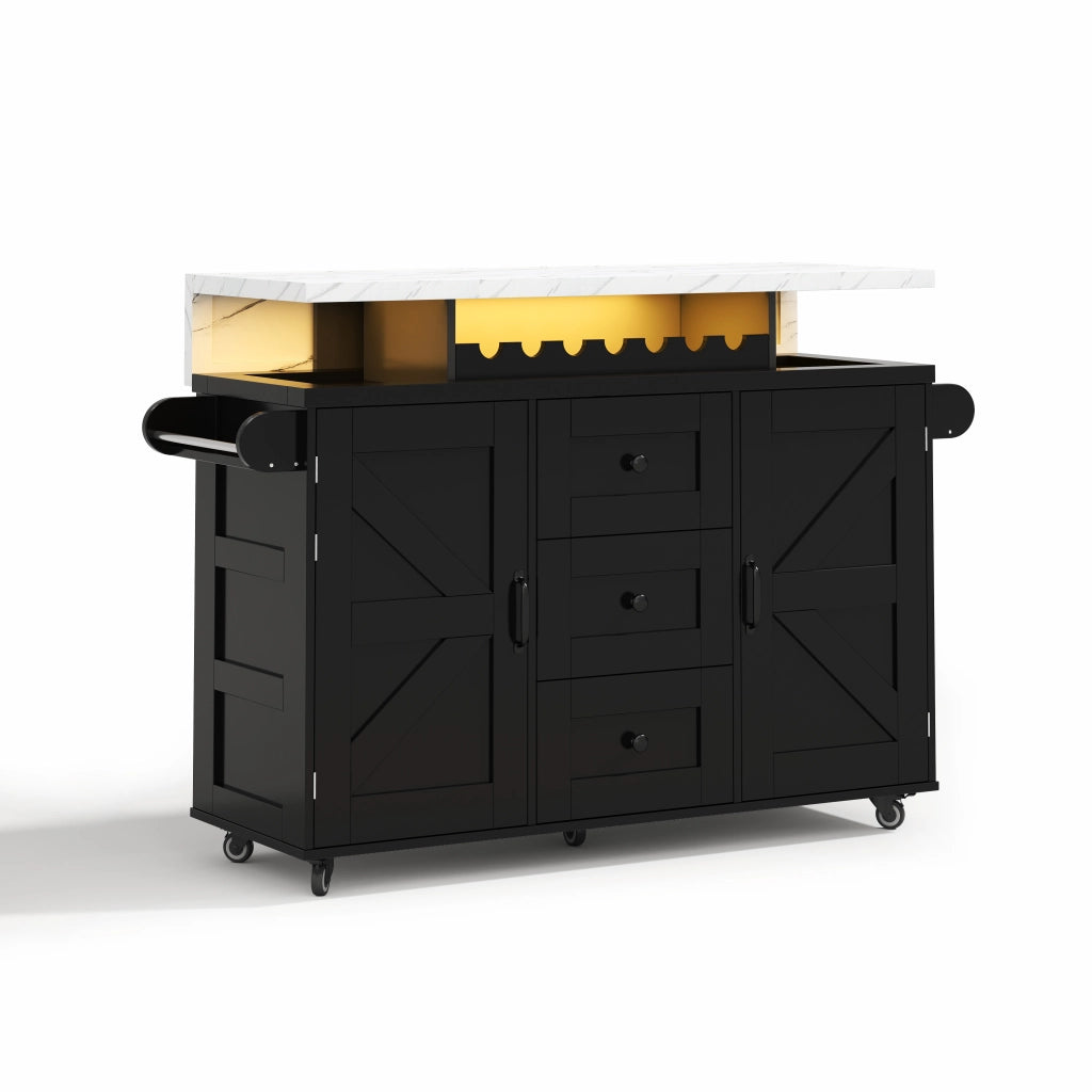 Isola Cucina Mobile con Piano Pieghevole ¨C MINIMAL ¨C Legno, 5 Ruote, 120x42x93 cm