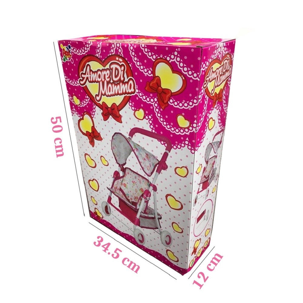 Trade Shop - Passeggino Giocattolo Per Bambola 60cm Rosa Carrozzino Metallo Richiudibile -