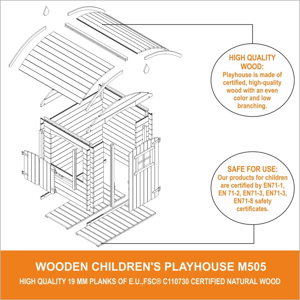 Casetta legno per bambini CON PAVIMENTI - L112xL146xA145cm/ 1,1m2 -  Timbela M505