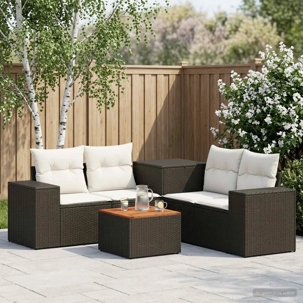 Set di divani 6 pz Nero e Bianco Crema 3447557