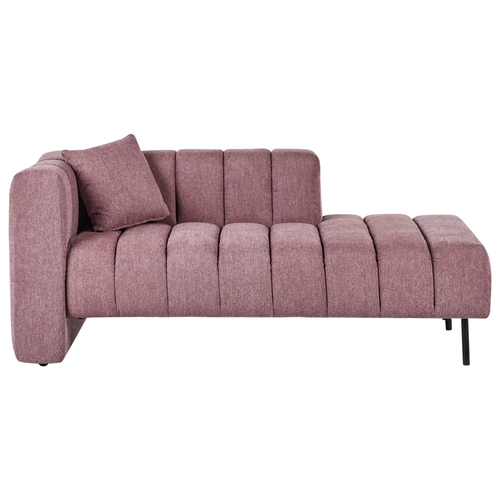 Chaise Lounge con Rivestimento in tessuto rosa Gambe nere Cuscino aggiuntivo lato sinistro Design moderno e glam