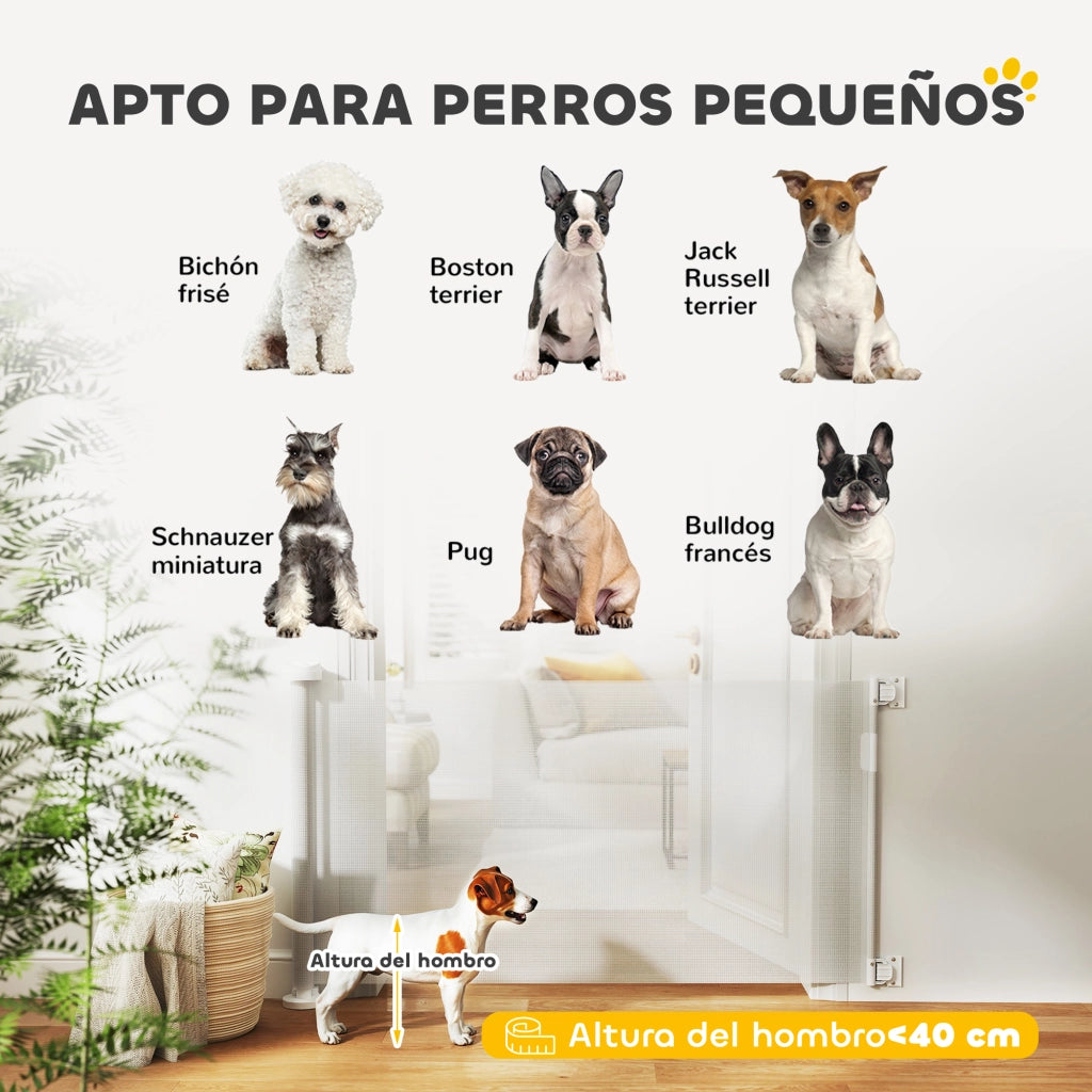 Barriera di sicurezza per cani retrattile con chiusura ¨C zephmum ¨C 142x10x87 cm bianco