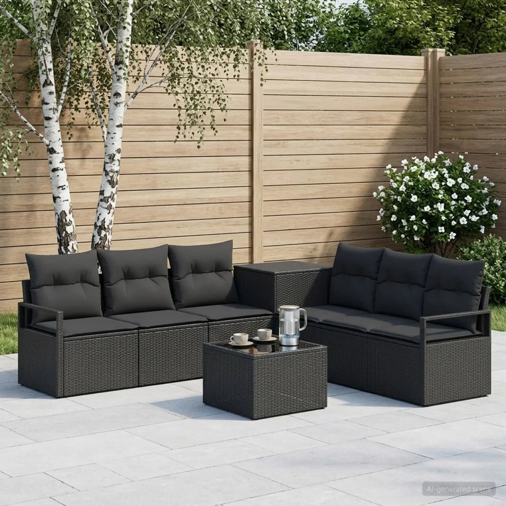 Set di divani 8 pz Nero Rattan sintetico e Acciaio 3448152