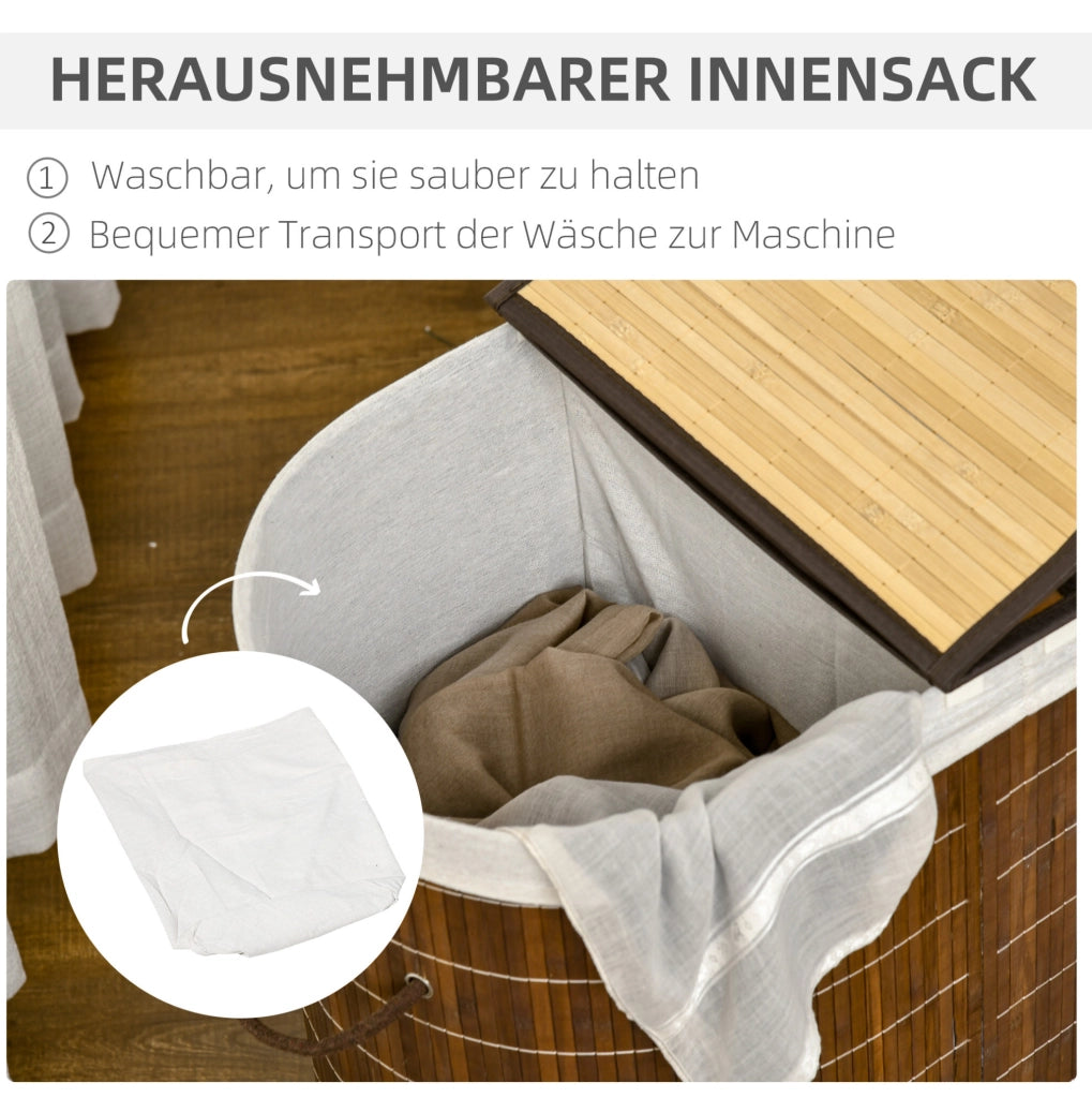 Contenitore per biancheria bagno in bambù 100L con coperchio e due sacchi estraibili