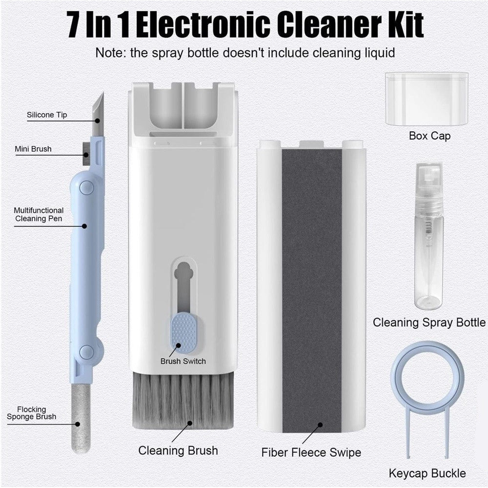 Trade Shop - Kit Pulizia Multifunzione 7in1 Per Tastiere Apparecchi Elettronici Pc Notebook -