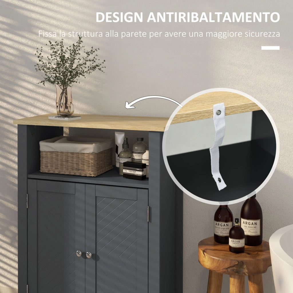 Mobiletto Bagno a 3 Ripiani Regolabili con Ripiano Interno ¨C zephmum ¨C 60x30x80.5 cm