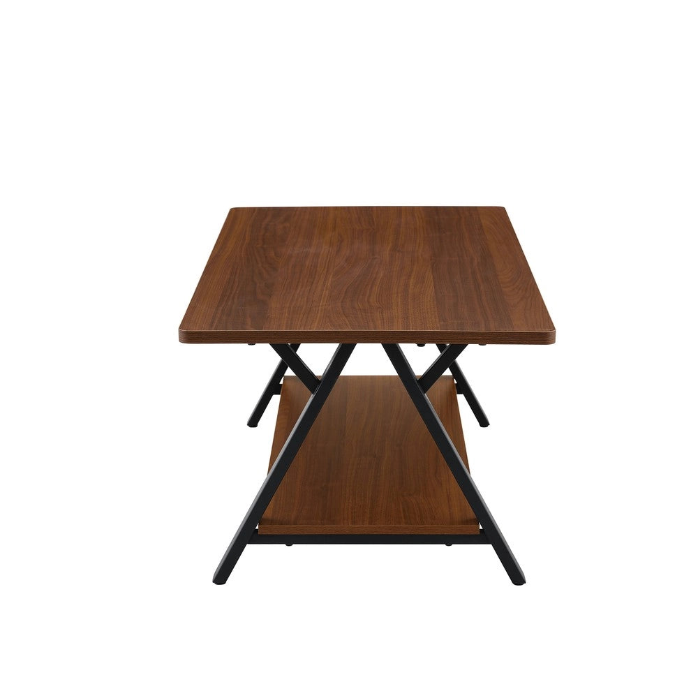 Tavolino da Caff¨¨ Industriale ¨C MINIMAL ¨C Legno Noce e Metallo Nero, Ripiano, 110x57x44,5cm