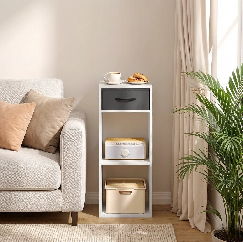 Libreria 32x30 cm grigio bianco in legno ingegnerizzato, 1 cassetto
