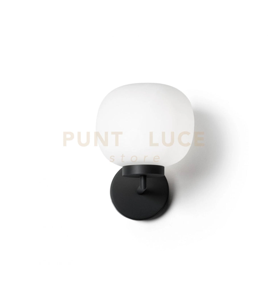 BOMBO APPLIQUE DA PARETE STRUTTURA NERA E DIFFUSORE BIANCO OPALE ATTACCO E27