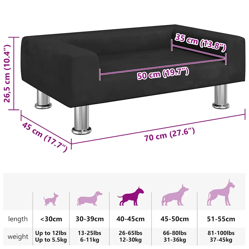 Lettino per Cani Nero 70x45x26,5 cm in Velluto CFW3557978