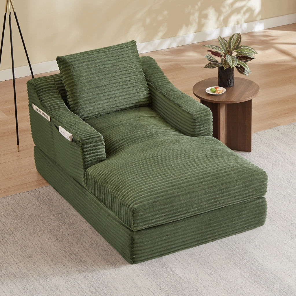 Poltrona lounge in velluto a coste verde trasformabile in letto
