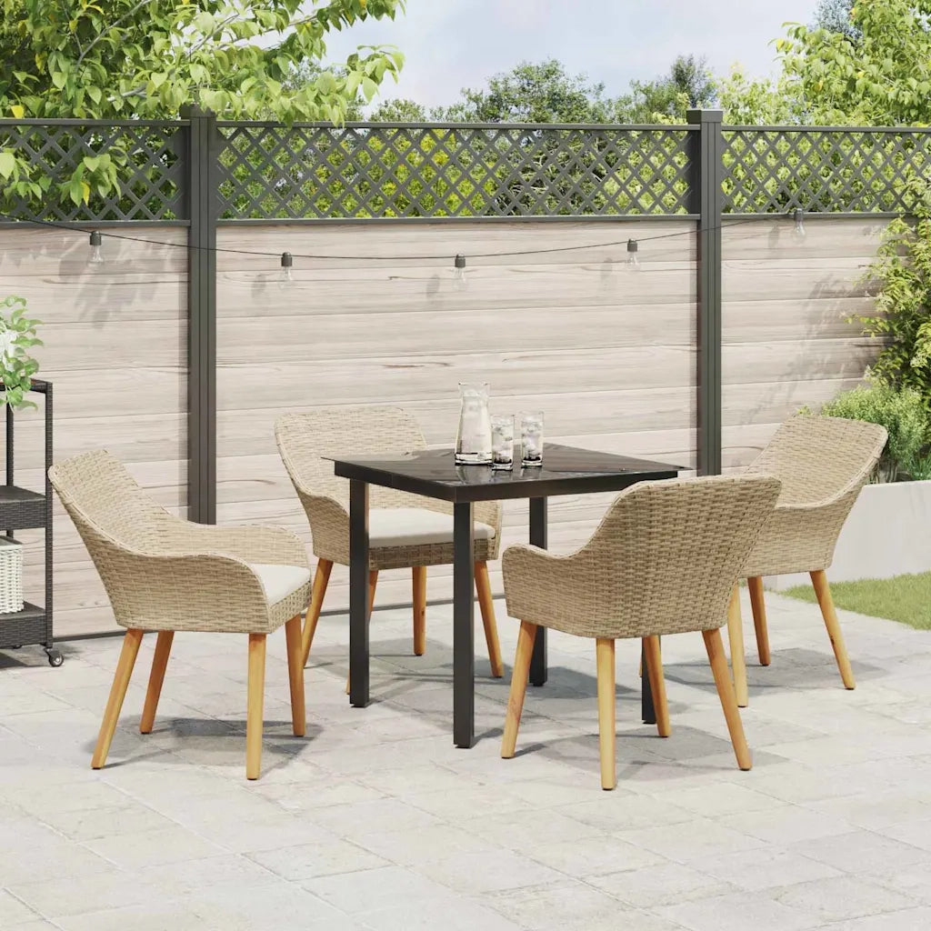 Set da Pranzo per Giardino con cuscino 5 pcs Beige polyrattan