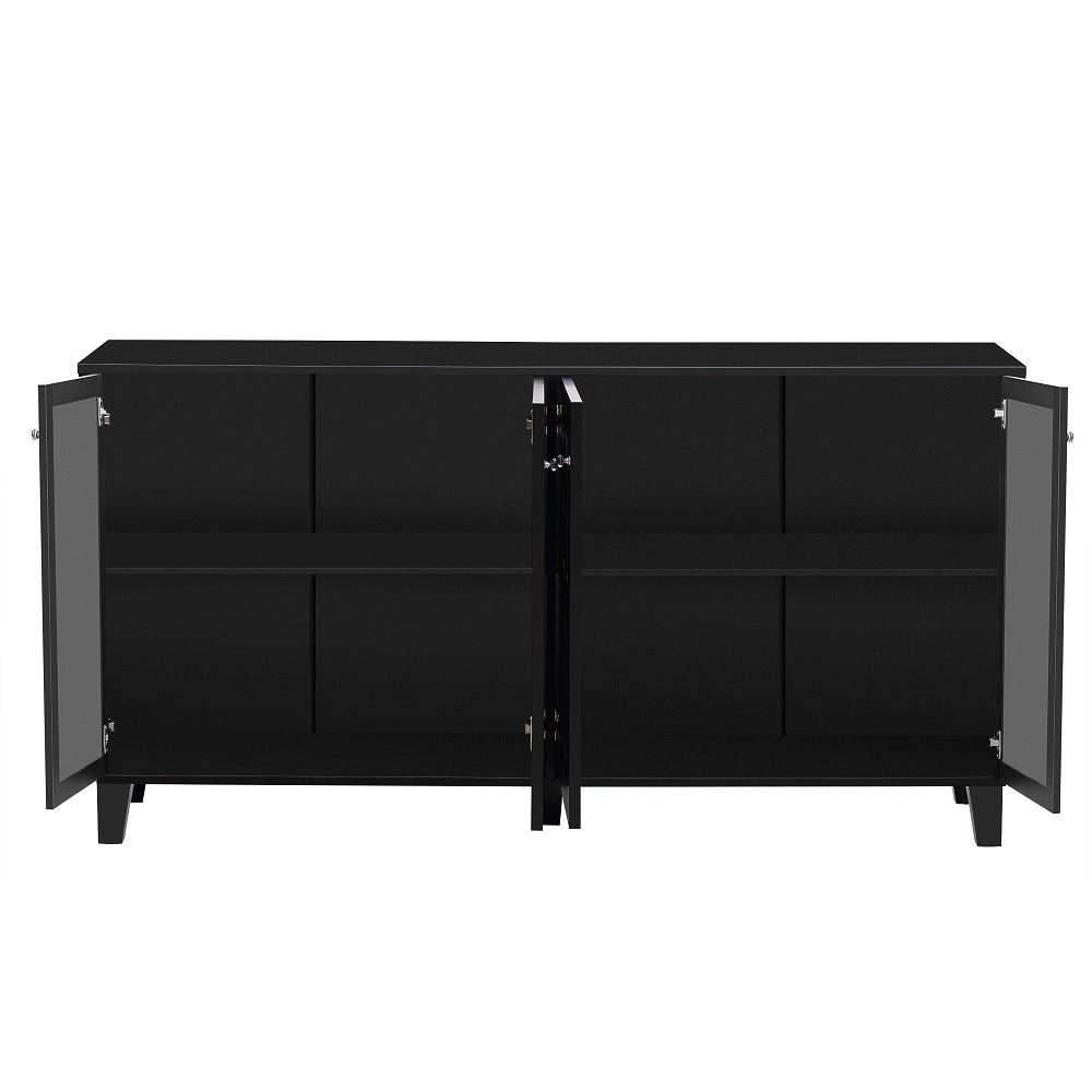Buffet nero con specchio e maniglie in cristallo - Xylo - Quattro porte con laminato mobile