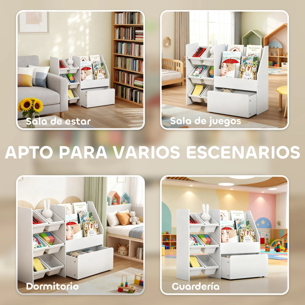 Scaffale per Bambini con 6 Cestini e Cassetto ¨C Zephmum ¨C Bianco