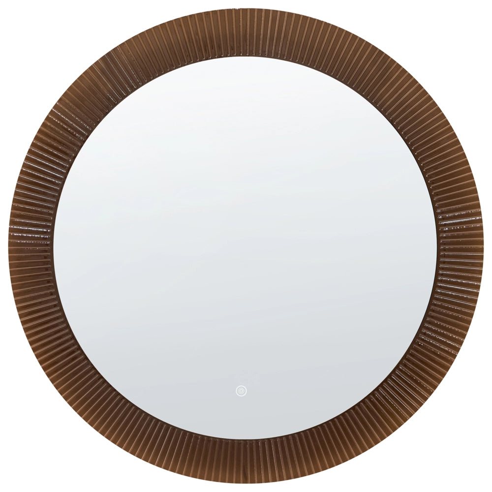 Specchio LED da Parete Rotondo Moderno 80 x 80 cm Marrone per Bagno, Camera da Letto e Trucco Stile Contemporaneo