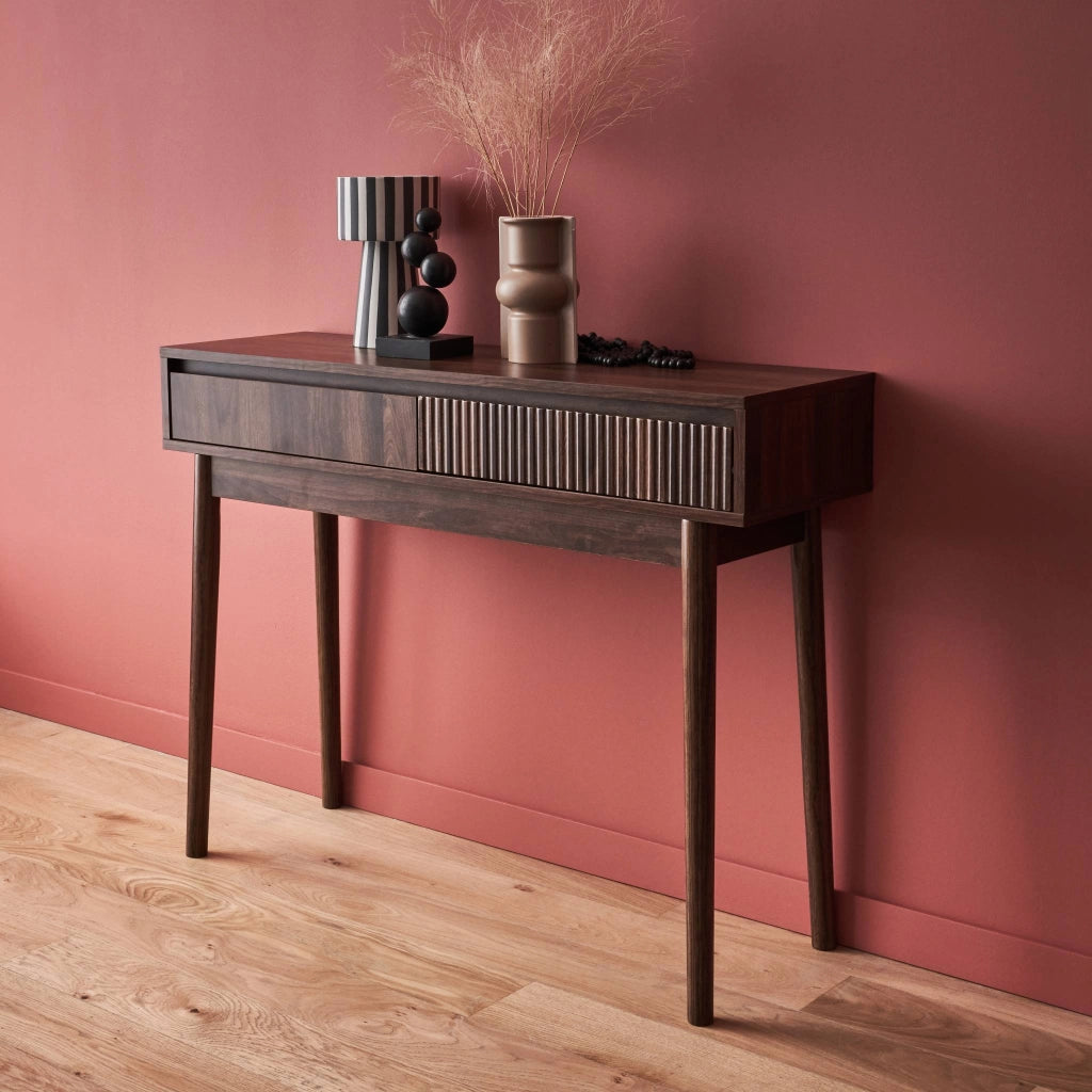 Consolle effetto legno 2 cassetti, 100cm, marrone scuro