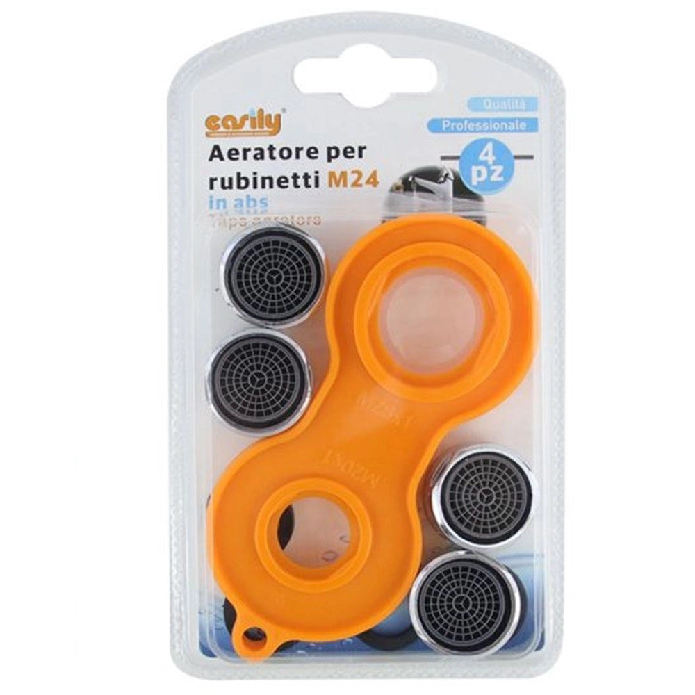 Trade Shop - Set 4 Pezzi Aeratore Per Rubinetto M24 In Abs Filtro Rompigetto Con Chiave 59033 -