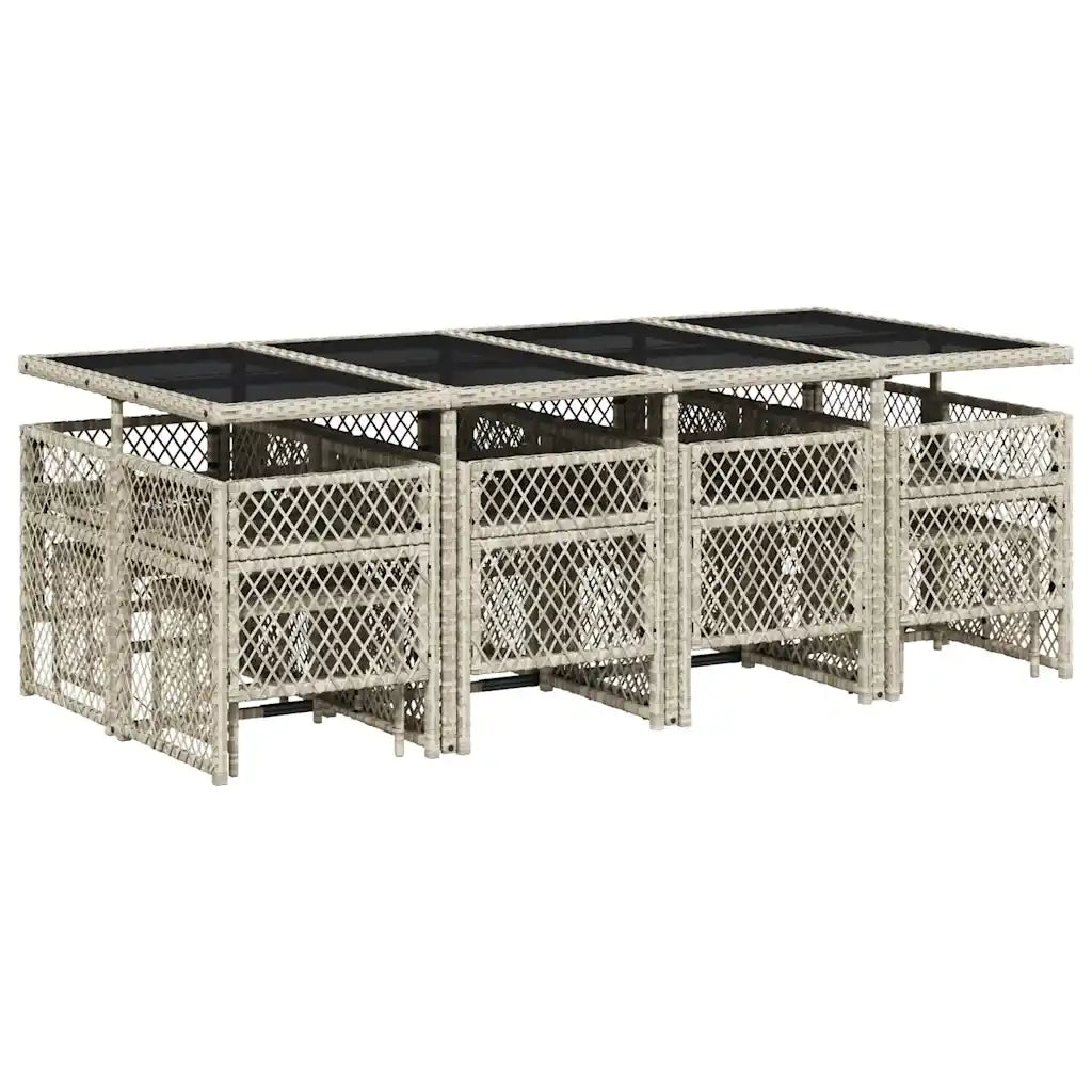 Set da Pranzo da Giardino 13pz con Cuscini Grigio in Polyrattan 3210803