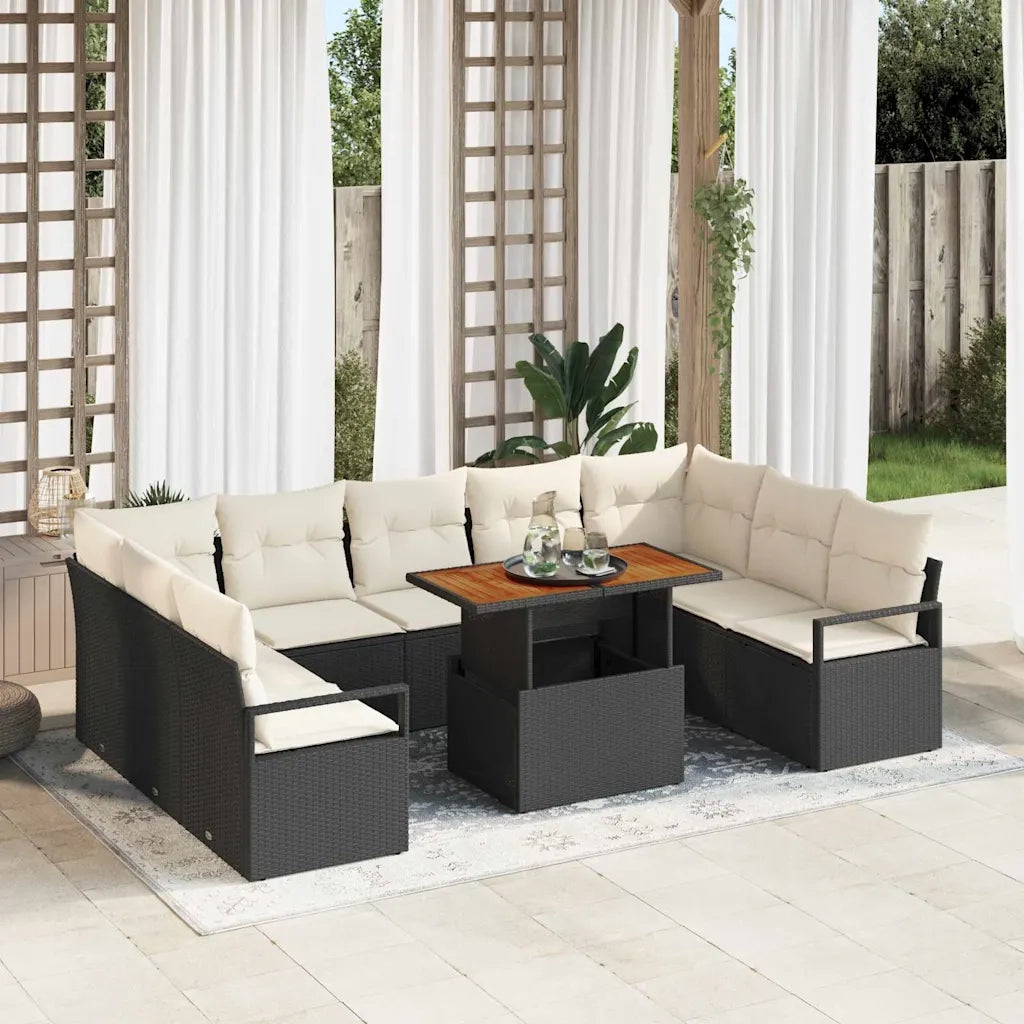 Set Divano da Giardino con cuscino 10 pcs Nero e Crema 3349753