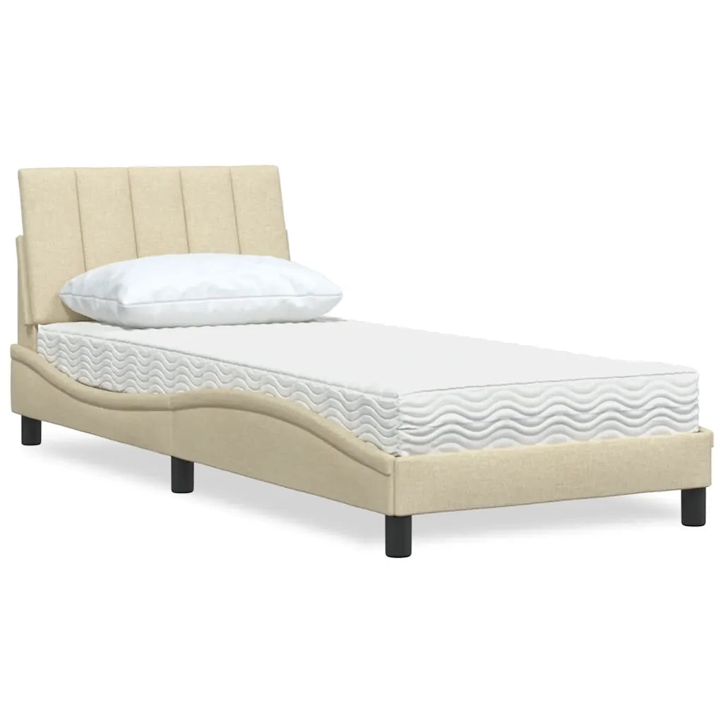 Letto con Materasso Hanko Crema 90x200 cm in Tessuto