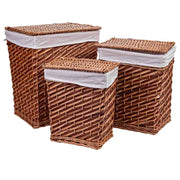 Set di 3 cestini in vimini marroni: L: 42x33x50 cm, M: 35x28x43 cm, S: 30x22x37 cm