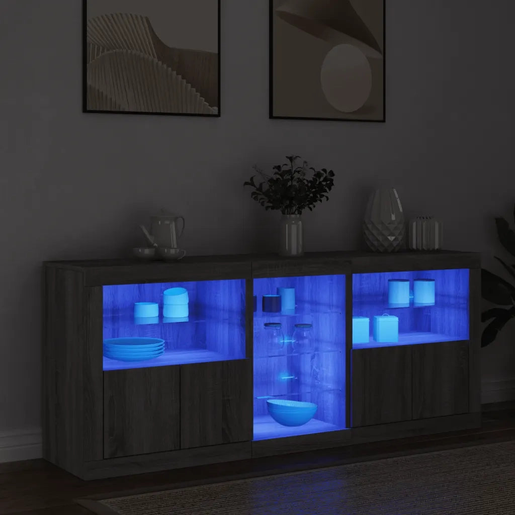 Credenza | Madia | Buffet da pranzo | Armadio da pranzo con Luci LED Grigio Sonoma 162x37x67 cm