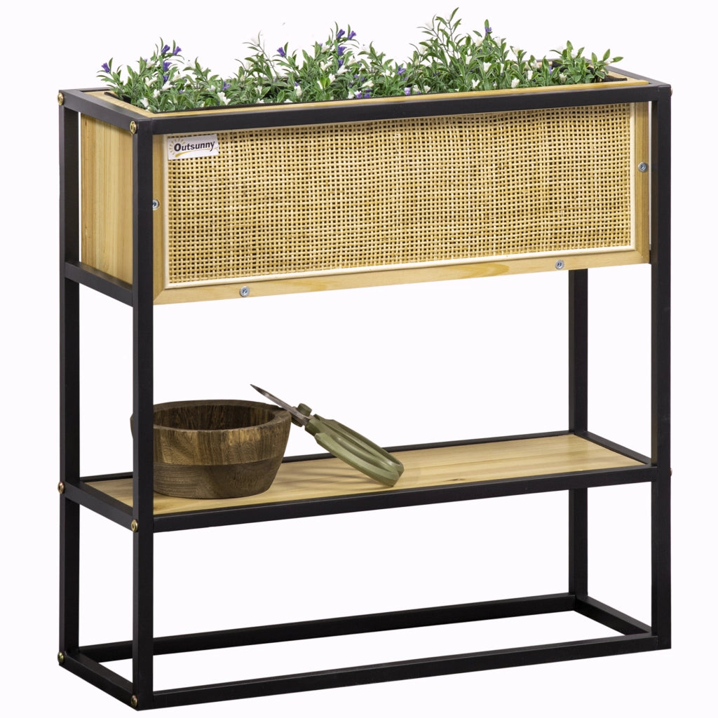 Jardiniere Rettangolare con Mensola ¨C Zephmum ¨C Metallo e Legno 55x20x56 cm