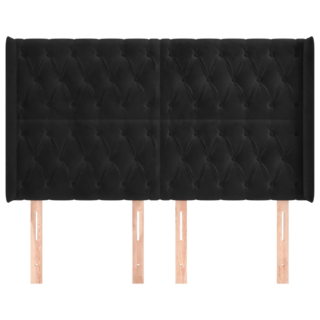 Testiera ad Orecchio Nera 163x16x118/128 cm in Velluto