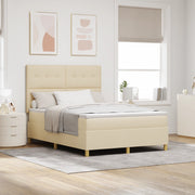 Letto con box spring e materasso crema 140x190 cm in tessuto