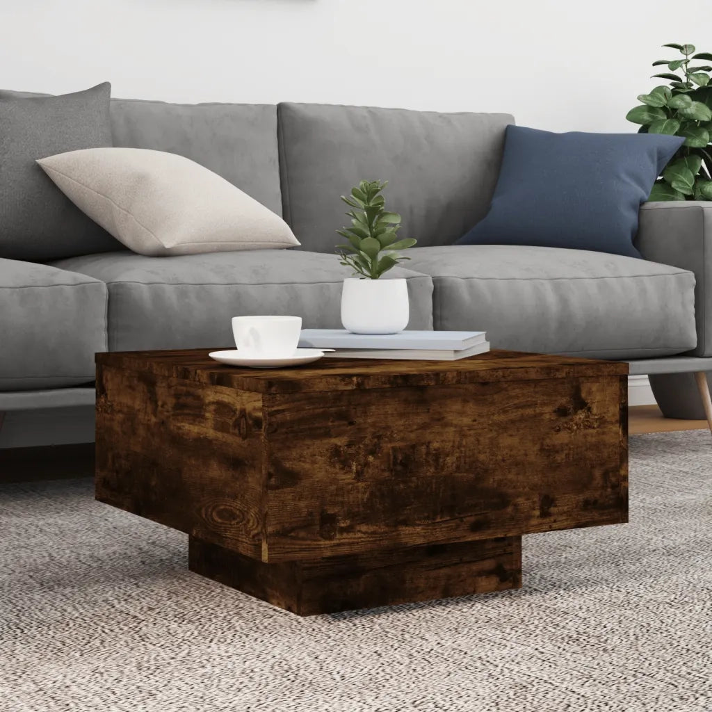 Tavolino da salotto | Tavolino da caff¨¨ | Tavolino da Soggiorno con Luci LED Rovere Fumo 55x55x31 cm