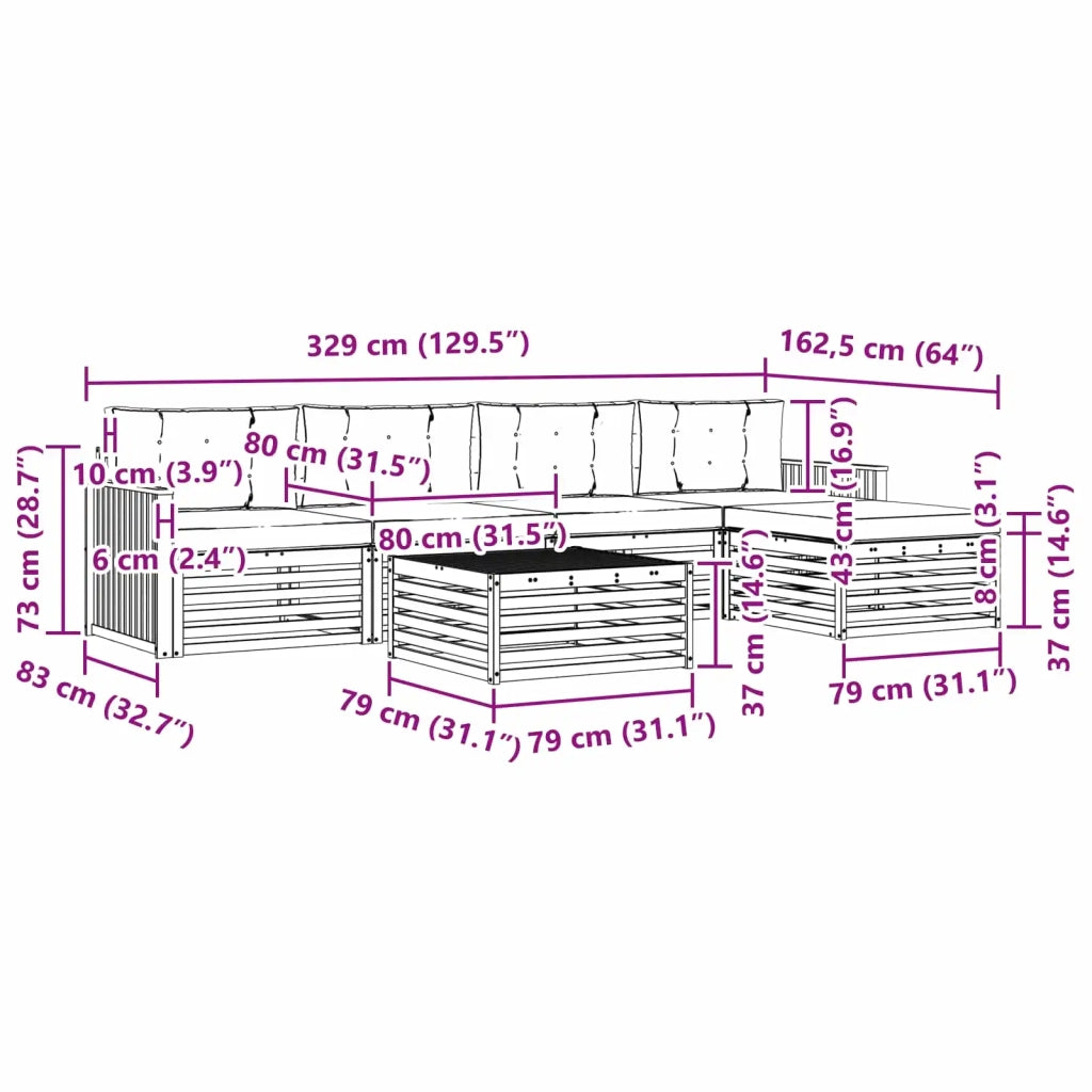 Set di divani da esterno con cuscino 6 pcs Naturale e Beige 3373338