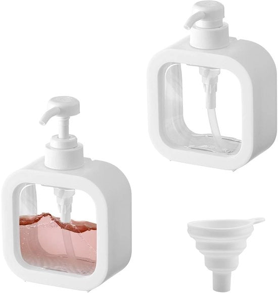 Set di Dispensatori di Sapone 500 ml - Translucido/Bianco - Plastica - 2 Pezzi - Multifunzionale - Dosaggio Preciso - Dispensatore