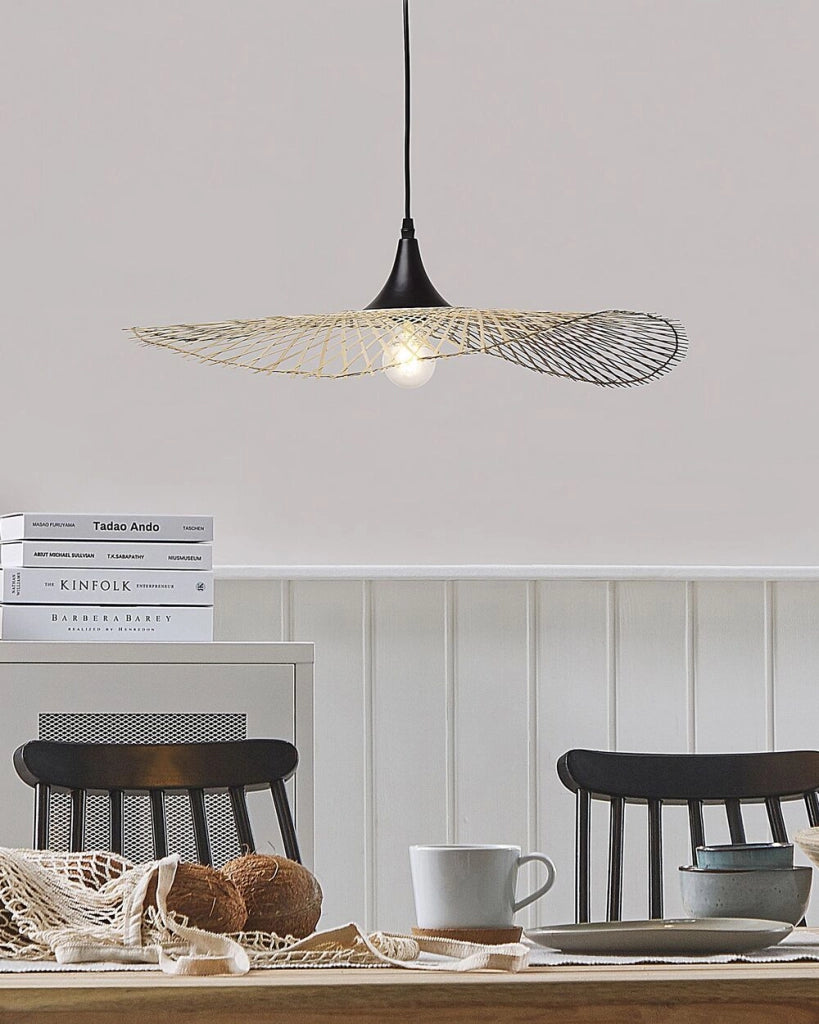 Lampada a Sospensione Luce Legno Bambù Ovale Paralume 60 cm Lampada a Sospensione a Soffitto