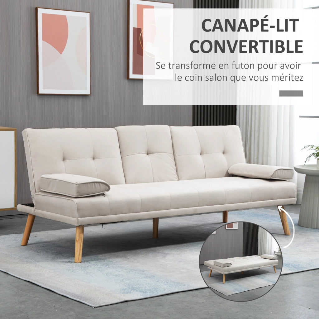 Divano letto 3 posti imbottito con schienale regolabile ¨C Zephmum ¨C Tessuto lino beige