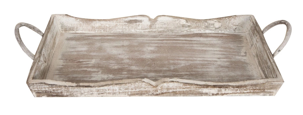 Biscottini SET DI 2 VASSOI IN LEGNO FINITURA BIANCO ANTICATO L51+48XPR9+9XH28+24 cm