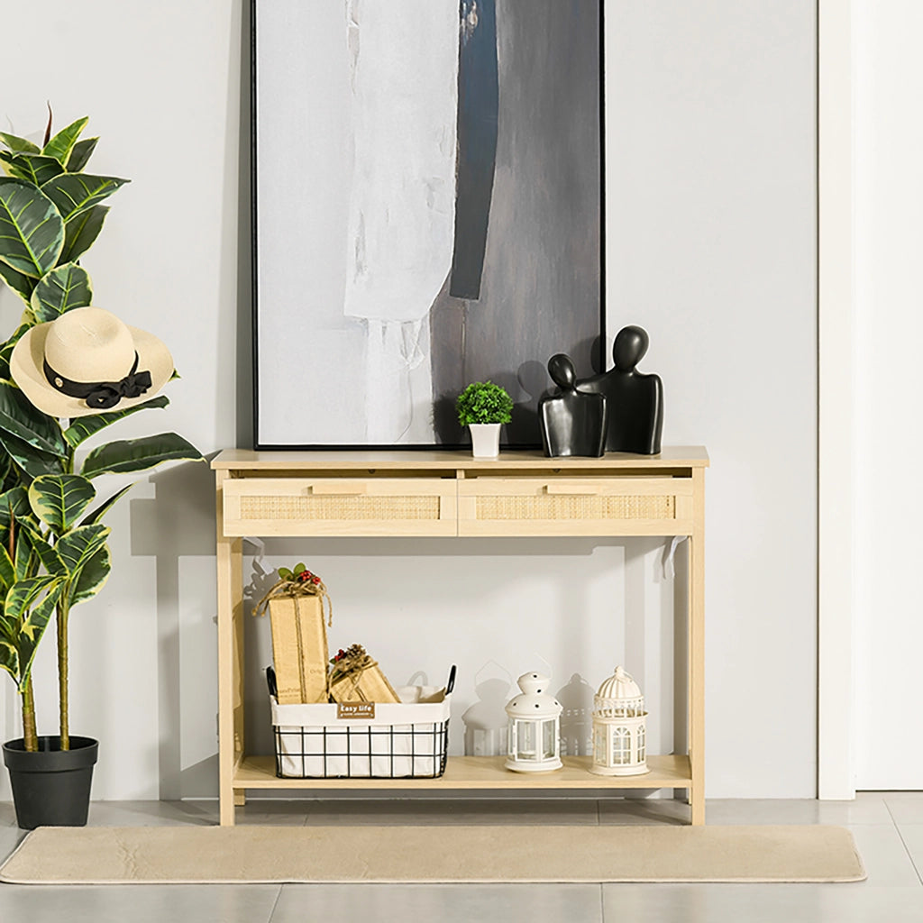 Consolle con 2 cassetti e piano in rattan ¨C Minimal ¨C 100x30x76 cm natural