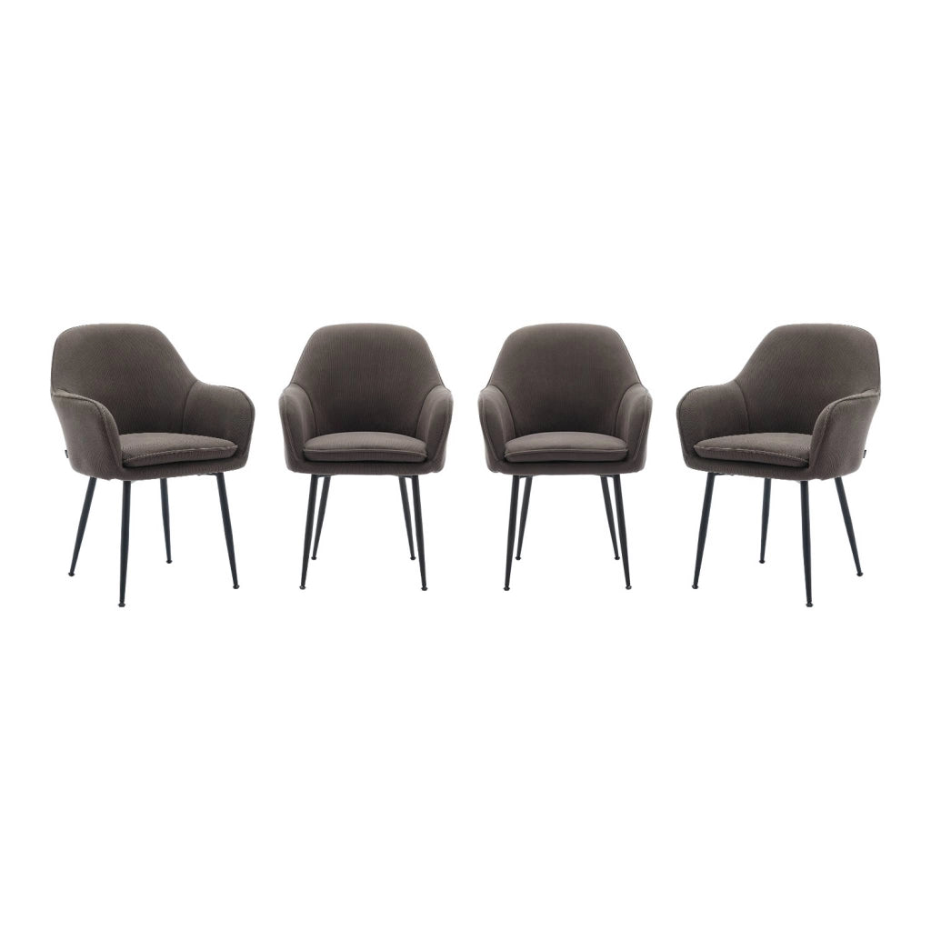 Set di 4 poltrone in velluto a coste con gambe in metallo nero opaco,