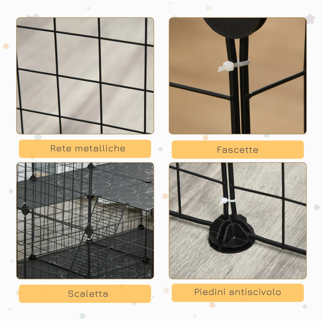 Recinto per Conigli in Metallo Modulabile ¨C zephmum ¨C 175x105x70cm Nero