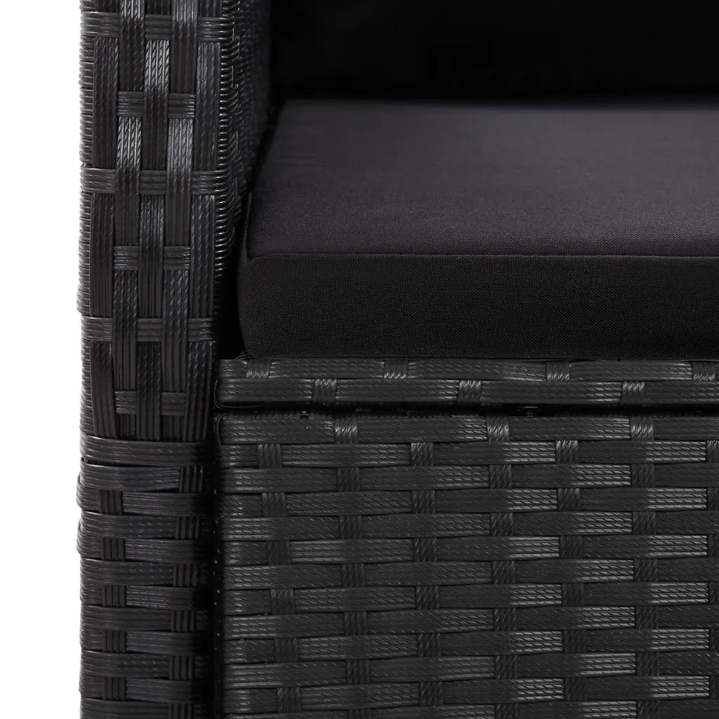 Set da Pranzo da Giardino 7 pz Nero con Cuscini in Polyrattan