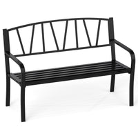 Panchina moderna con doghe con braccioli curvi e schienale minimalista, Panca metallica da patio da 128 cm Nero-Panchine